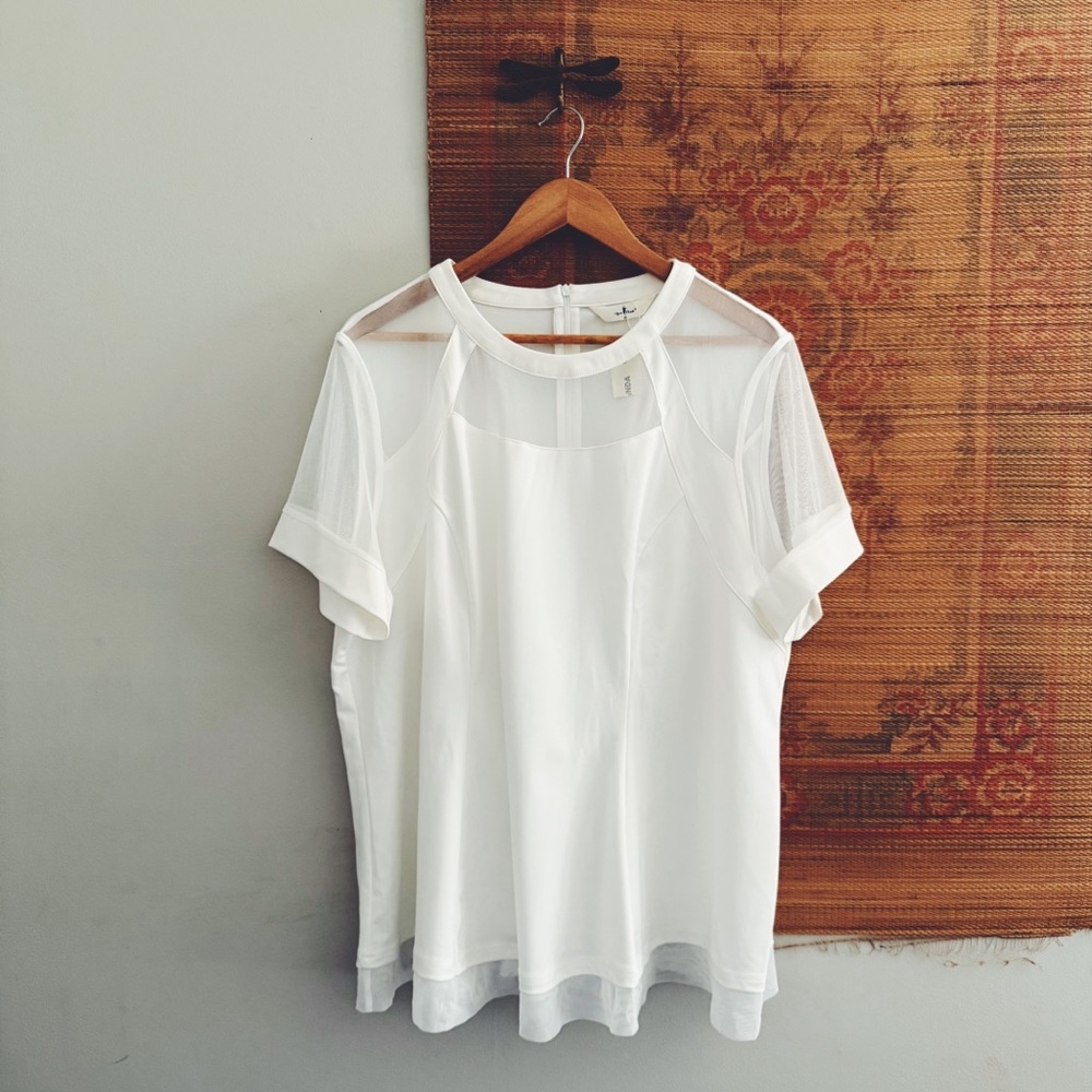 Agnes Orinda NWT White Sheer Sleeve Blouse